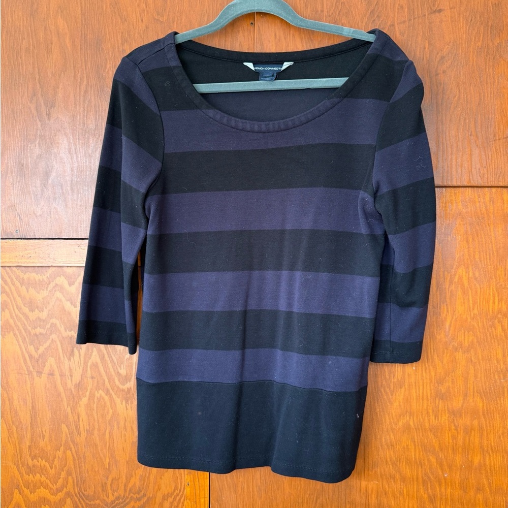 French Connection Black and Purple Striped Long Sleeve Top